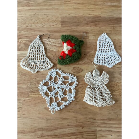 Set Of 5 Handmade Vintage Crochet Christmas Ornaments - Picture 1 of 7